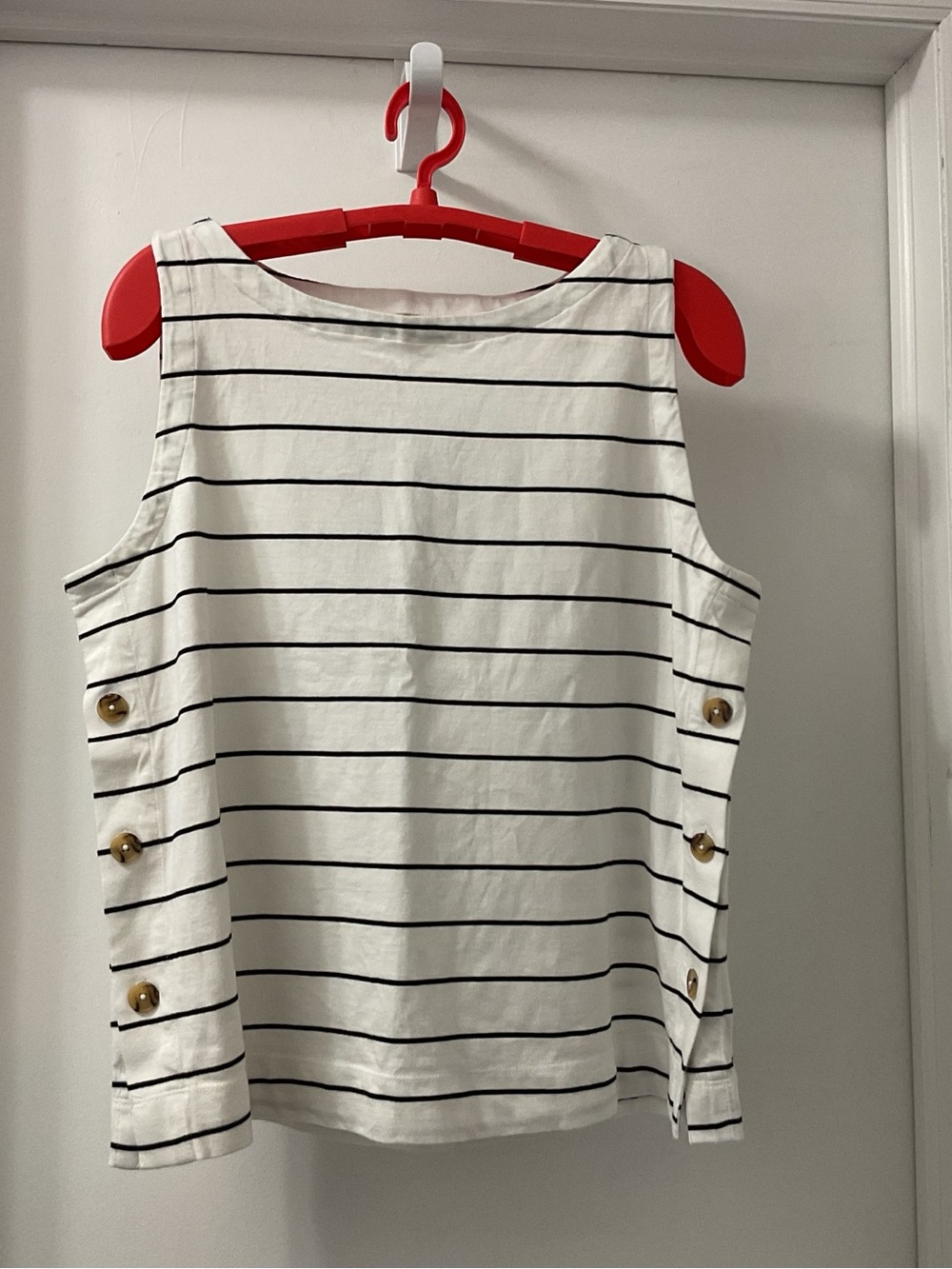 LOFT White Blouse with Black Stripes and Side Buttons